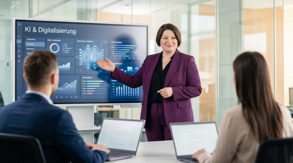 Lina Peinze – Interim Managerin für KI & Digitalisierung Lina Peinze präsentiert KI- und Digitalisierungsstrategien für Unternehmen